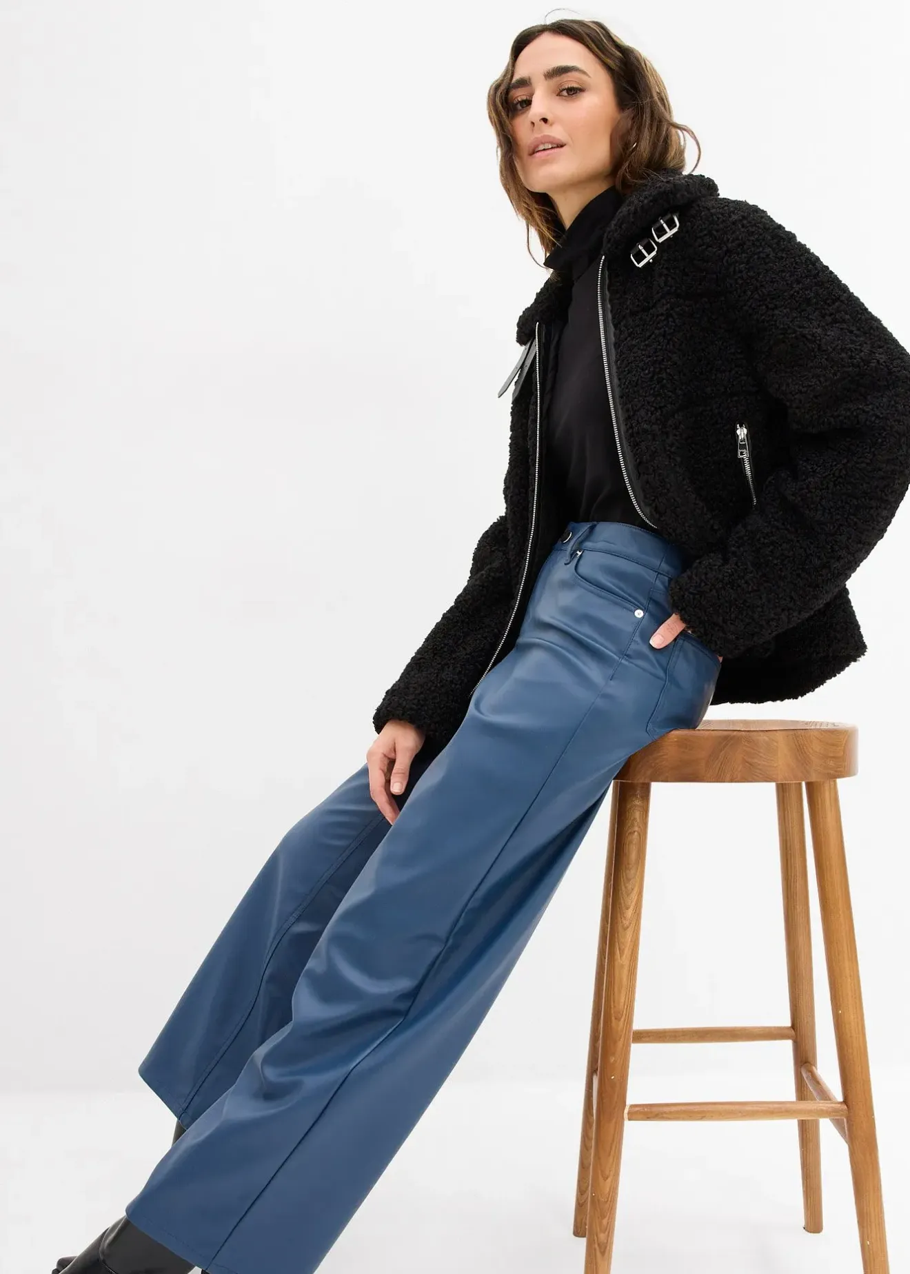 bonprix Pantalon large enduit|Femme Pantalons