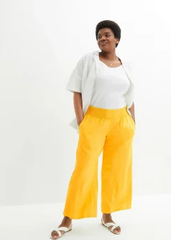 bonprix Pantalon large et léger à pinces en lin mélangé|Femme Pantalons
