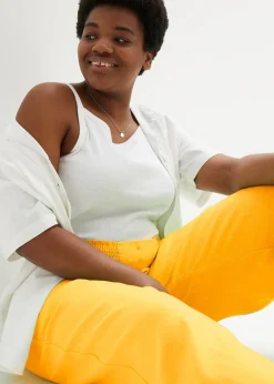 bonprix Pantalon large et léger à pinces en lin mélangé|Femme Pantalons