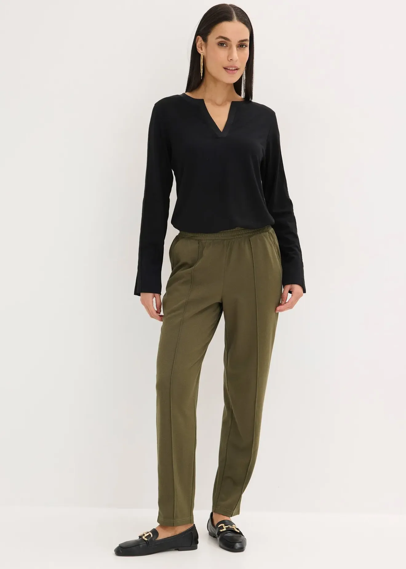 Femme bonprix Pantalons|Pantalon élastiqué avec nervures devant