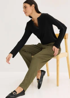 Femme bonprix Pantalons|Pantalon élastiqué avec nervures devant