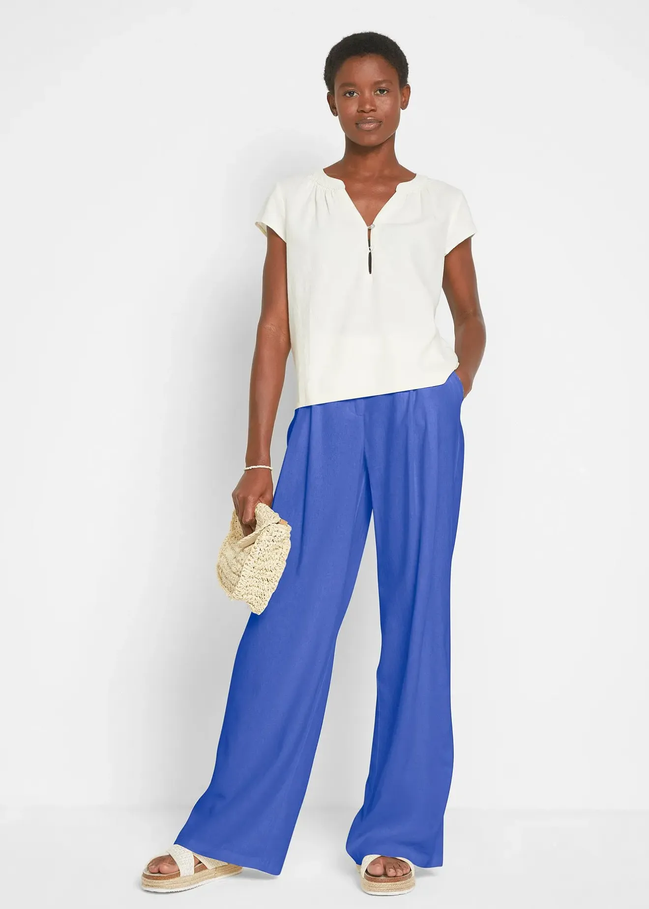 Femme bonprix Pantalons|Pantalon palazzo en lin mélangé, coupe très large