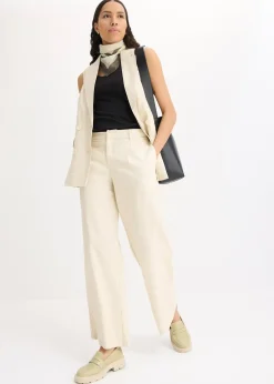 Femme bonprix Pantalons|Pantalon palazzo en lin mélangé