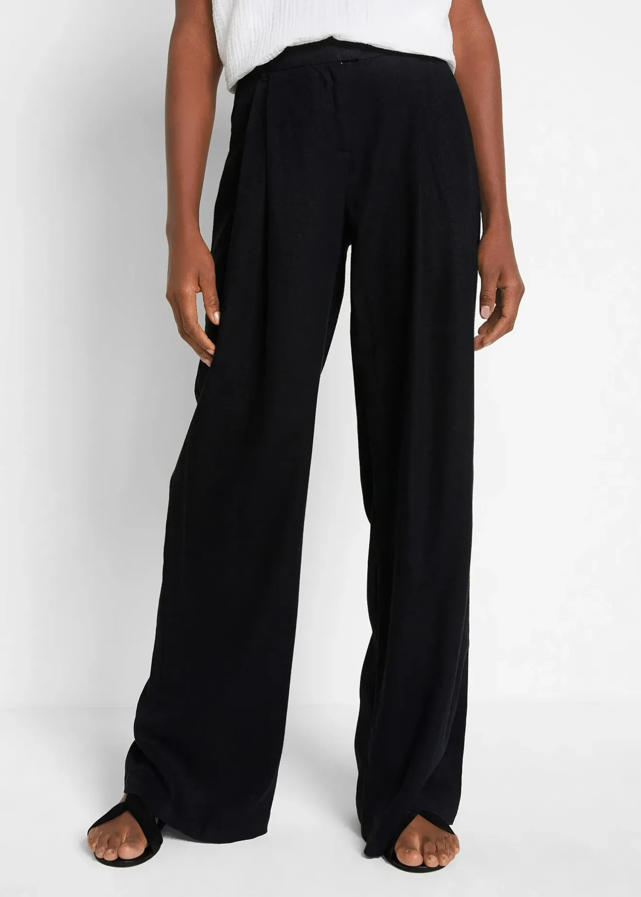 Femme bonprix Pantalons|Pantalon palazzo en lin mélangé, coupe très large