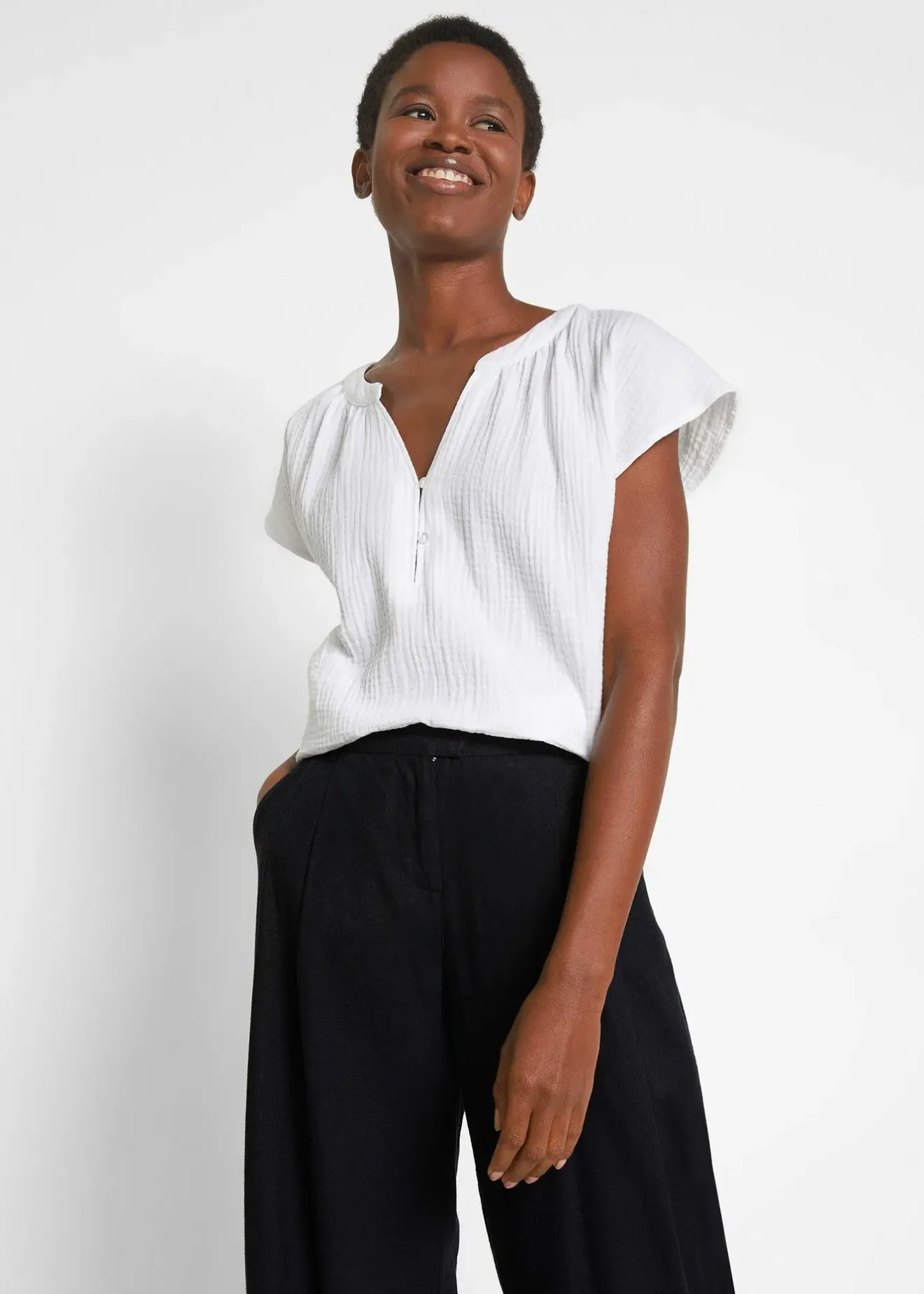 Femme bonprix Pantalons|Pantalon palazzo en lin mélangé, coupe très large