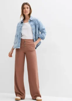 Femme bonprix Pantalons|Pantalon palazzo en lin mélangé