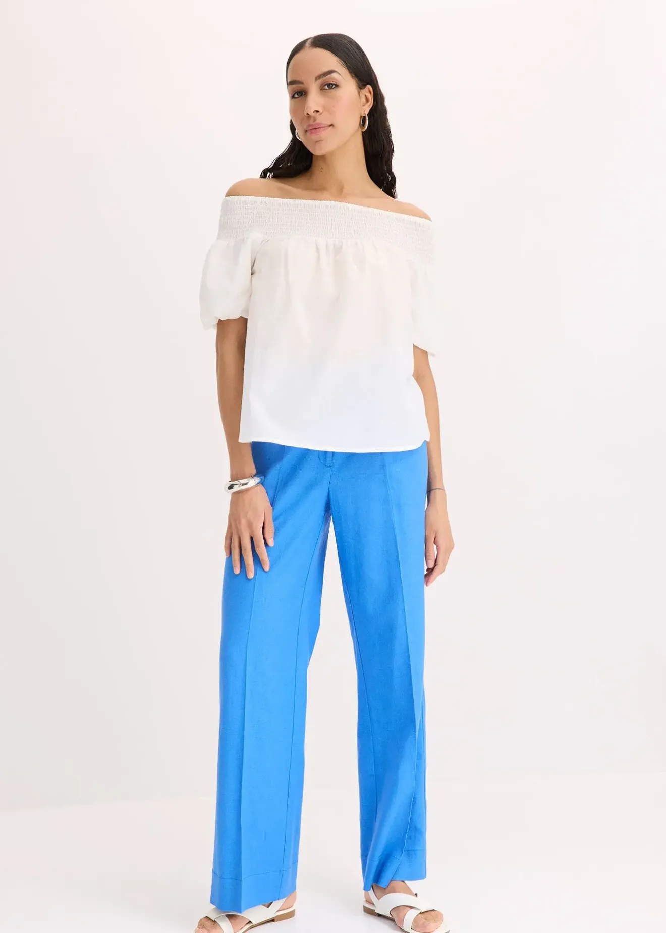 bonprix Pantalon palazzo en lin mélangé aérien|Femme Pantalons