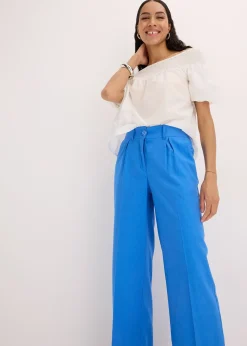 bonprix Pantalon palazzo en lin mélangé aérien|Femme Pantalons