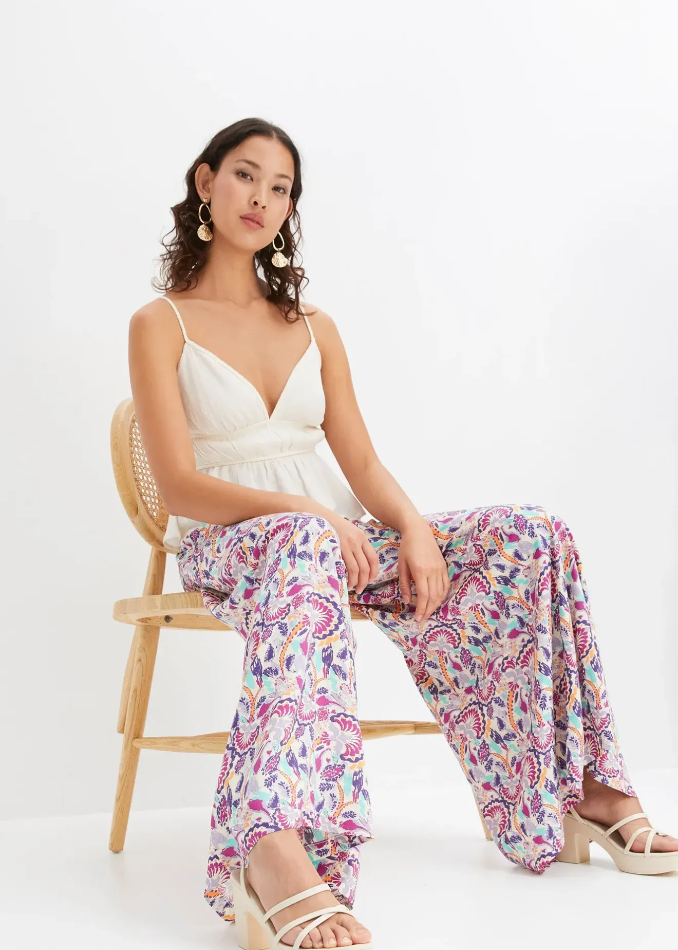 Femme bonprix Tailles Petite|Pantalon palazzo en viscose fluide