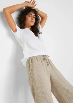 bonprix Pantalon palazzo léger en gaze de coton|Femme Pantalons