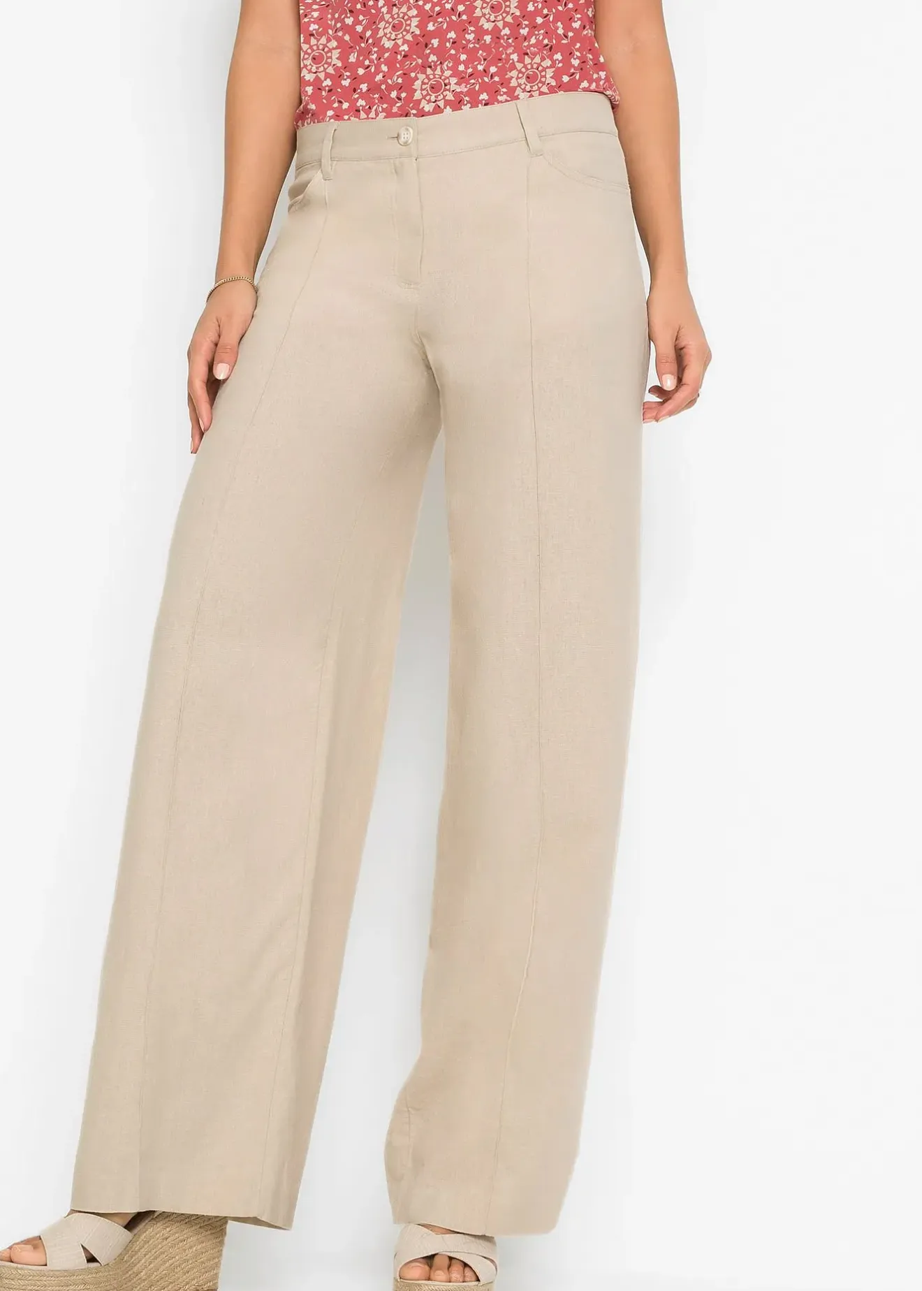 Femme bonprix Pantalons|Tailles Petite|Pantalon palazzo léger en lin mélangé
