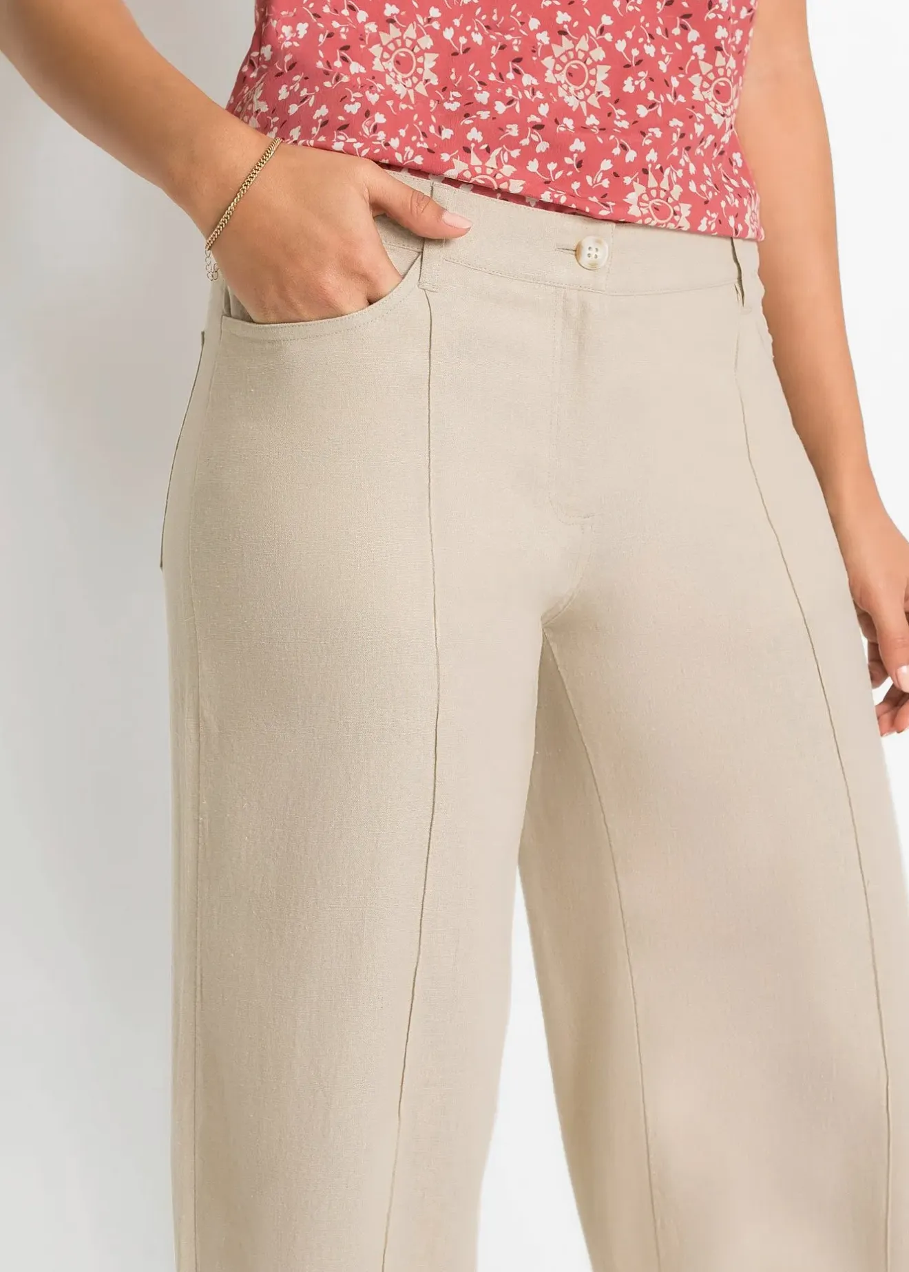Femme bonprix Pantalons|Tailles Petite|Pantalon palazzo léger en lin mélangé