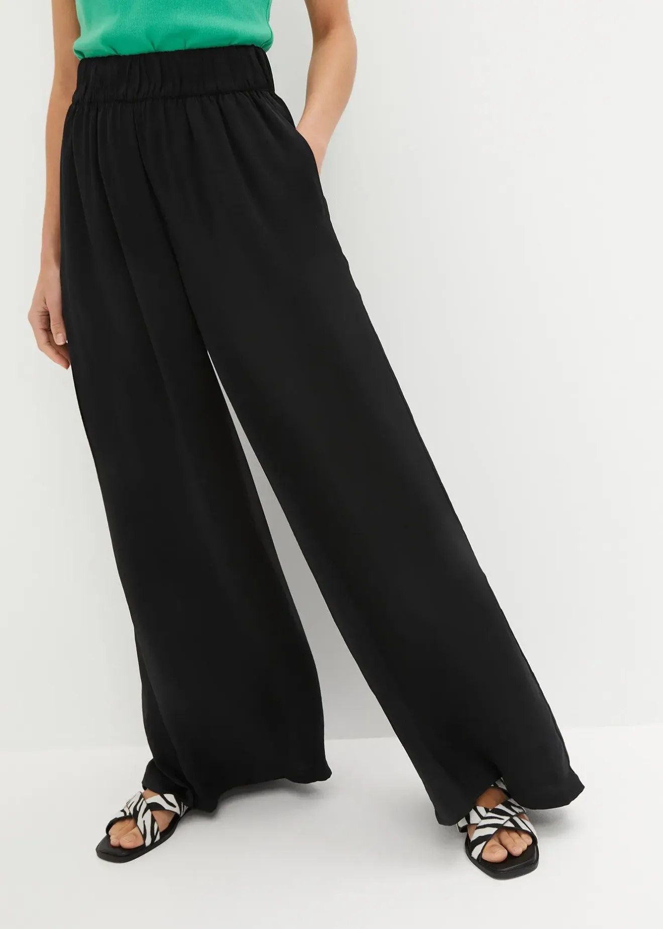 Femme bonprix Pantalons|Pantalon palazzo léger et fluide, taille haute et confortable, long