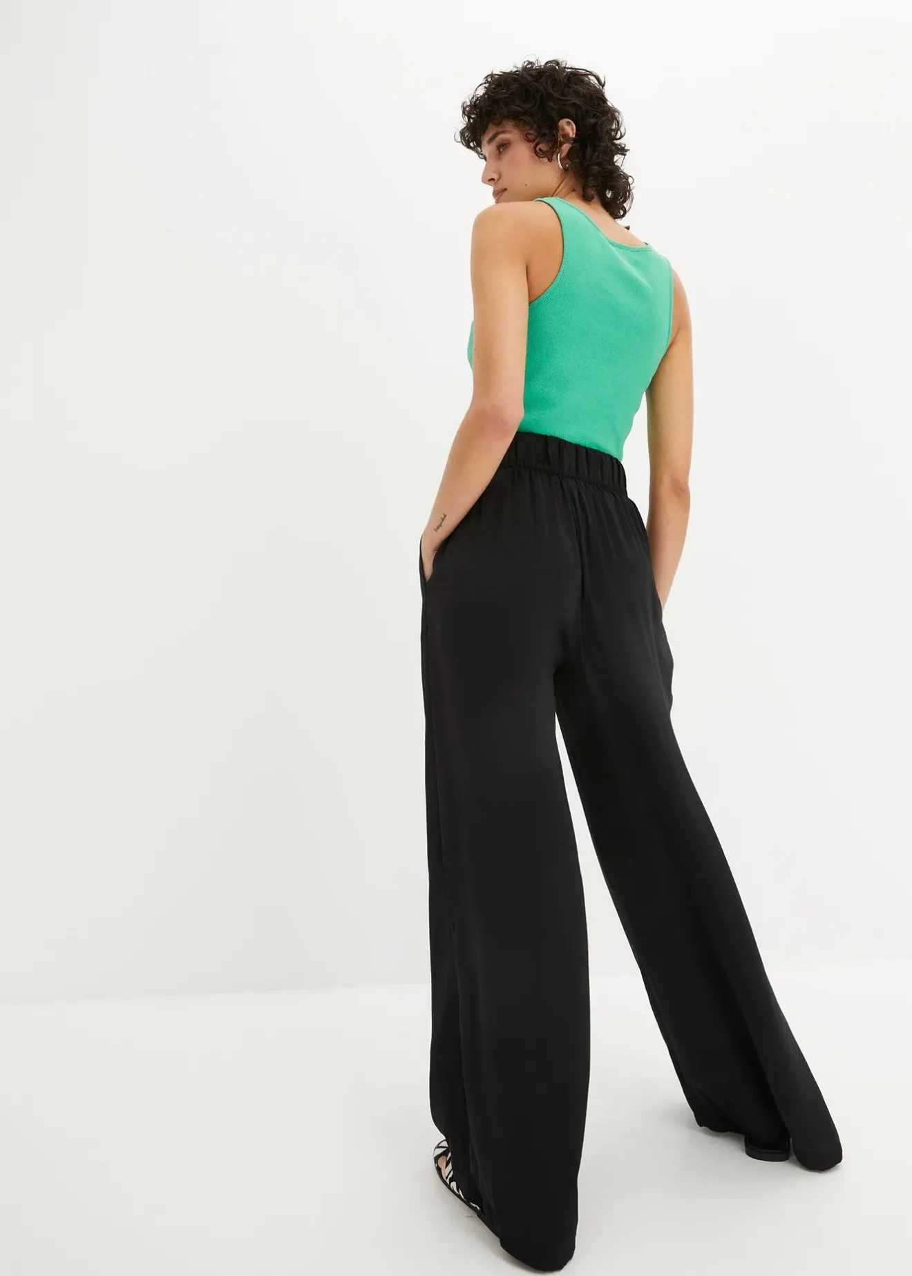 Femme bonprix Pantalons|Pantalon palazzo léger et fluide, taille haute et confortable, long