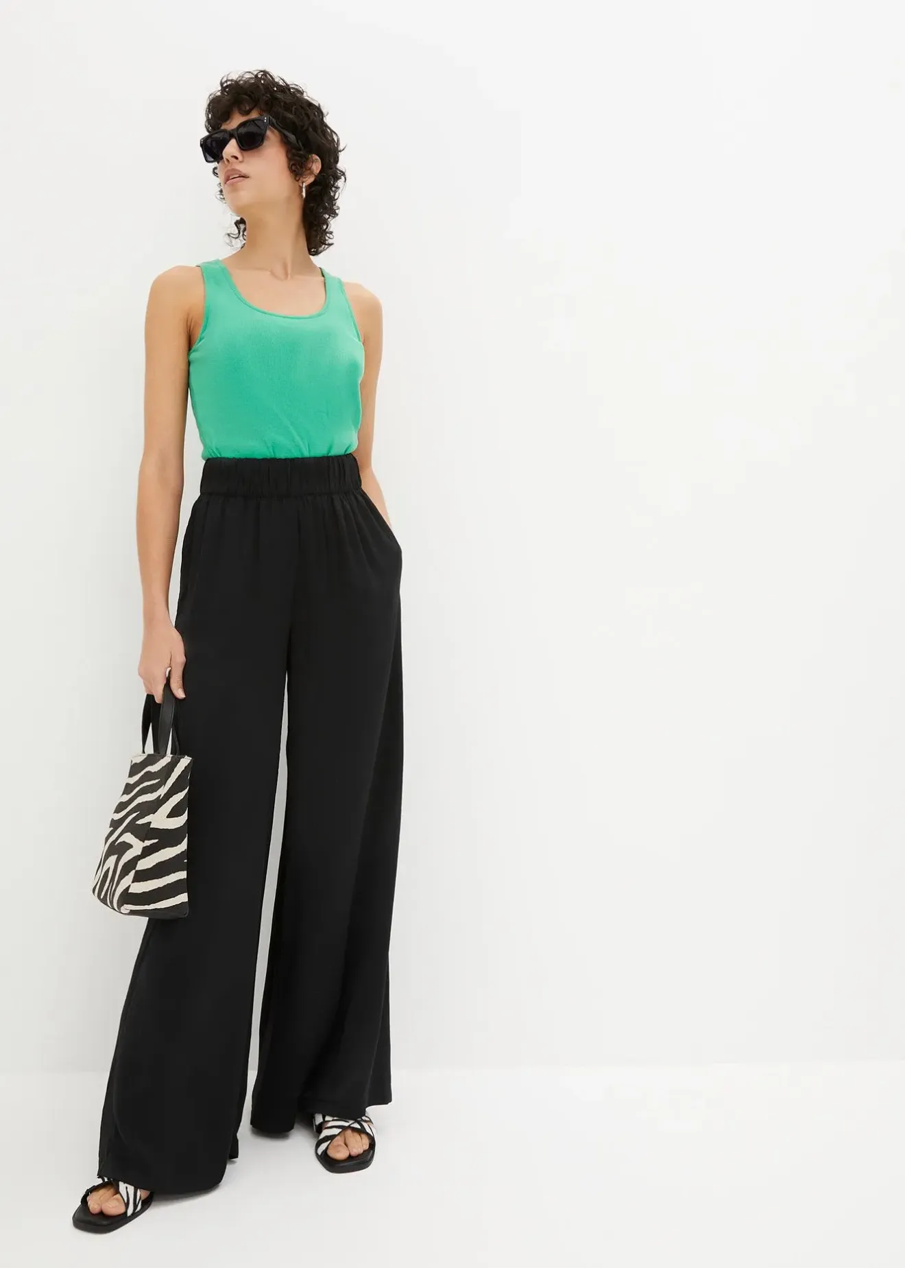 Femme bonprix Pantalons|Pantalon palazzo léger et fluide, taille haute et confortable, long