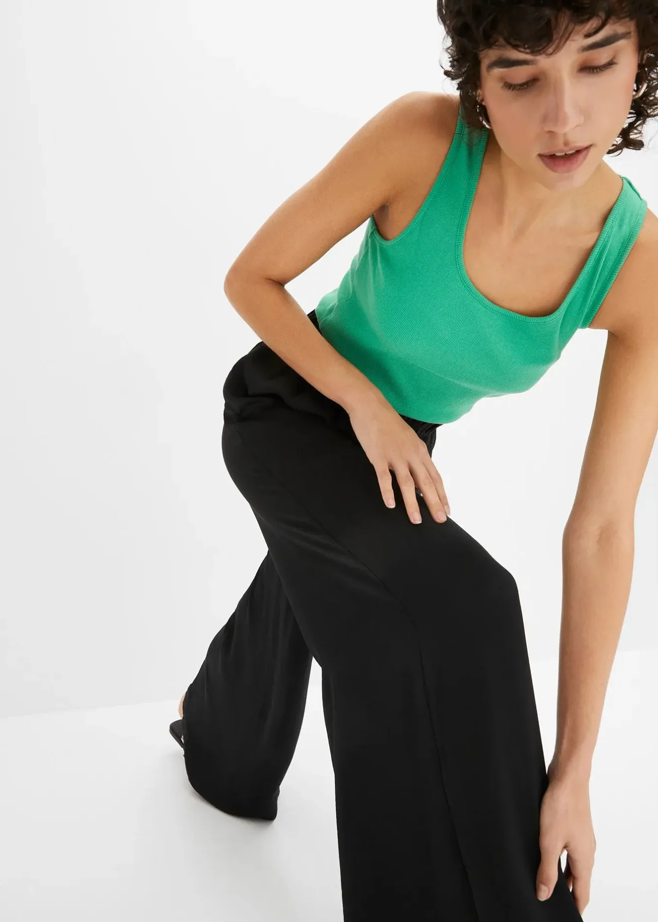 Femme bonprix Pantalons|Pantalon palazzo léger et fluide, taille haute et confortable, long