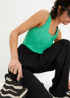 Femme bonprix Pantalons|Pantalon palazzo léger et fluide, taille haute et confortable, long