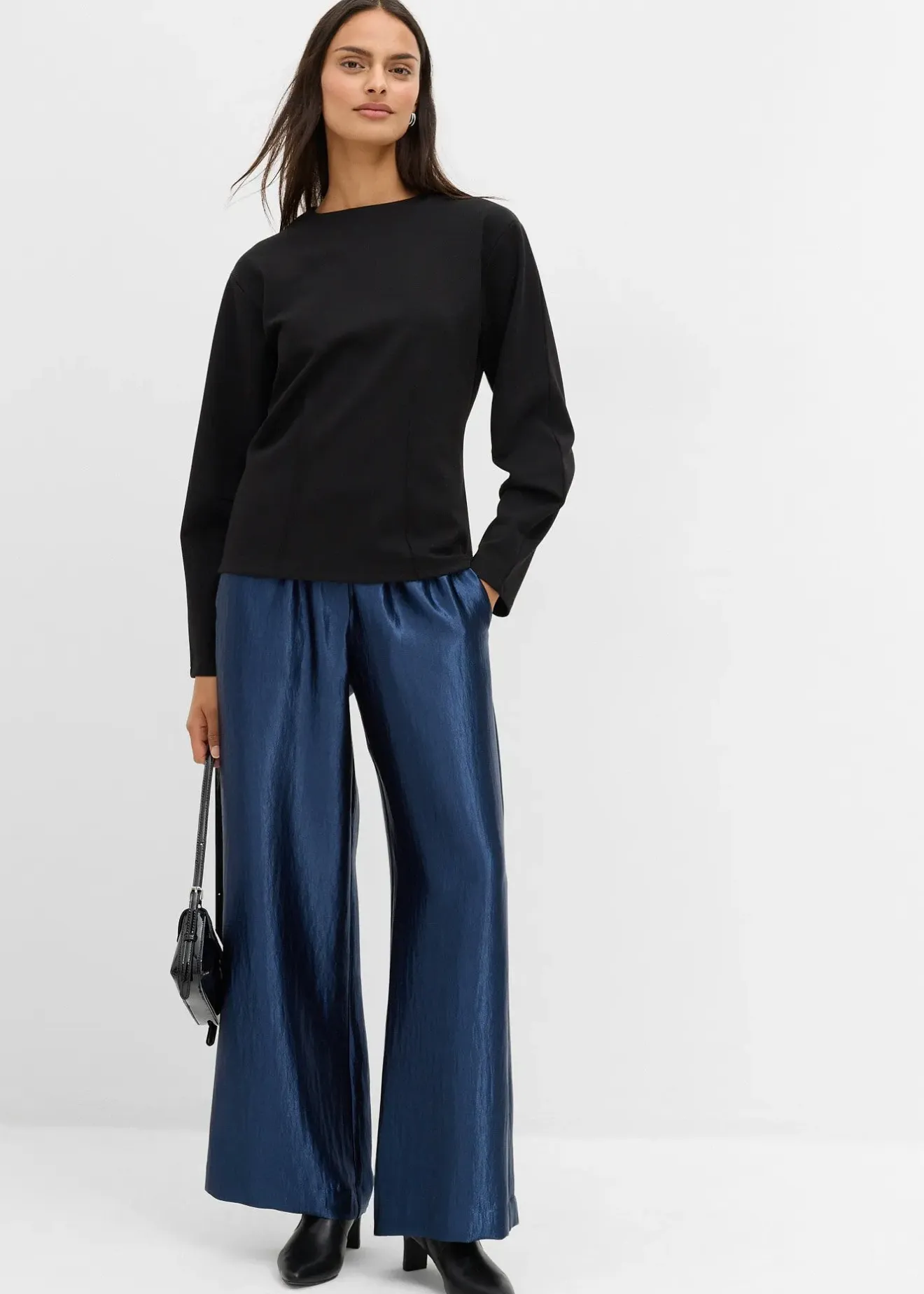 bonprix Pantalon palazzo satiné à taille élastiquée|Femme Pantalons
