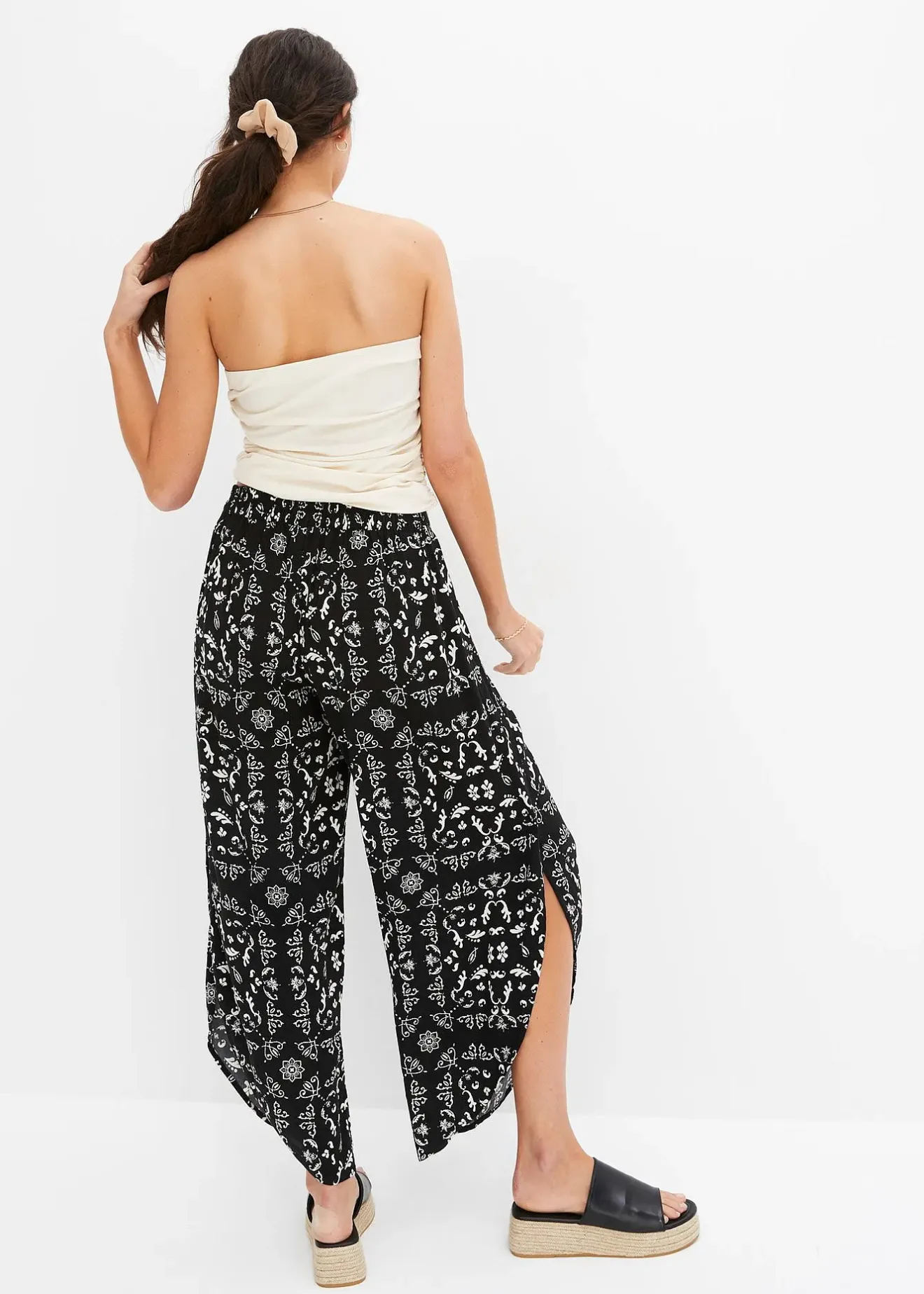Femme bonprix Pantalons|Pantalon paréo fendu sur les côtés