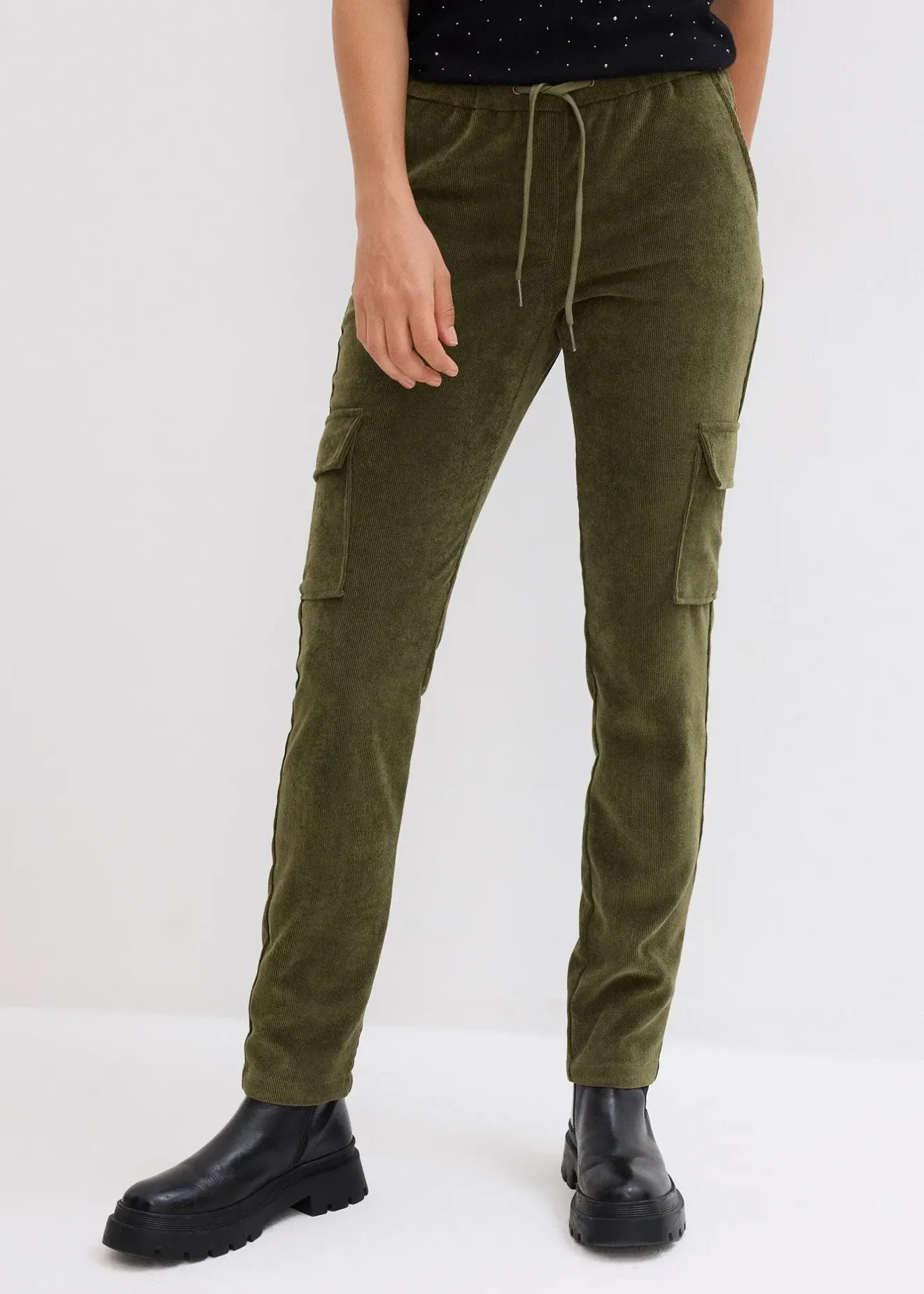 Femme bonprix Pantalons|Pantalon taille élastiquée en velours côtelé