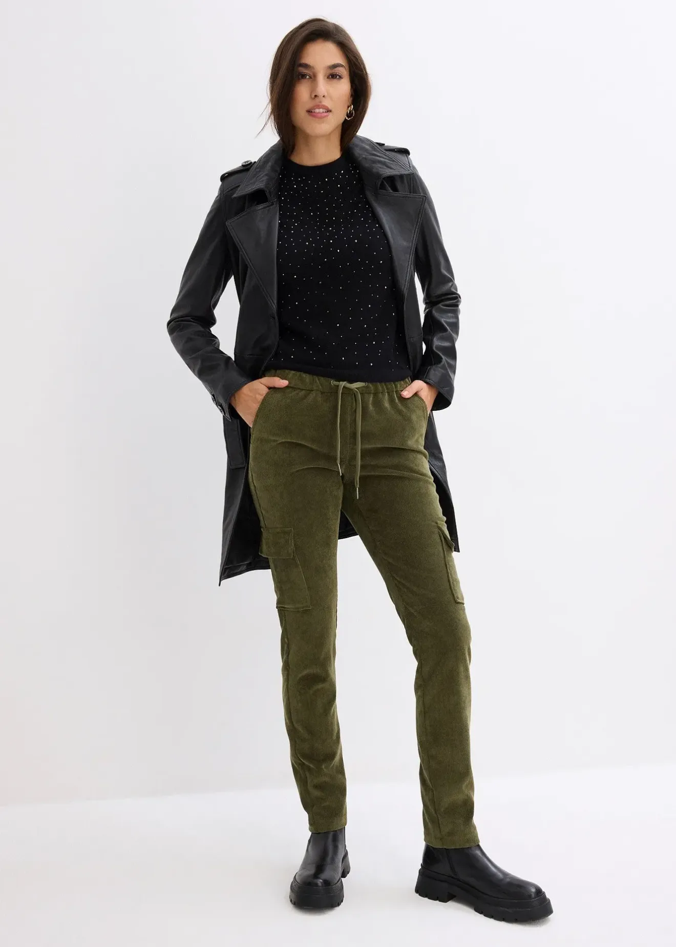 Femme bonprix Pantalons|Pantalon taille élastiquée en velours côtelé