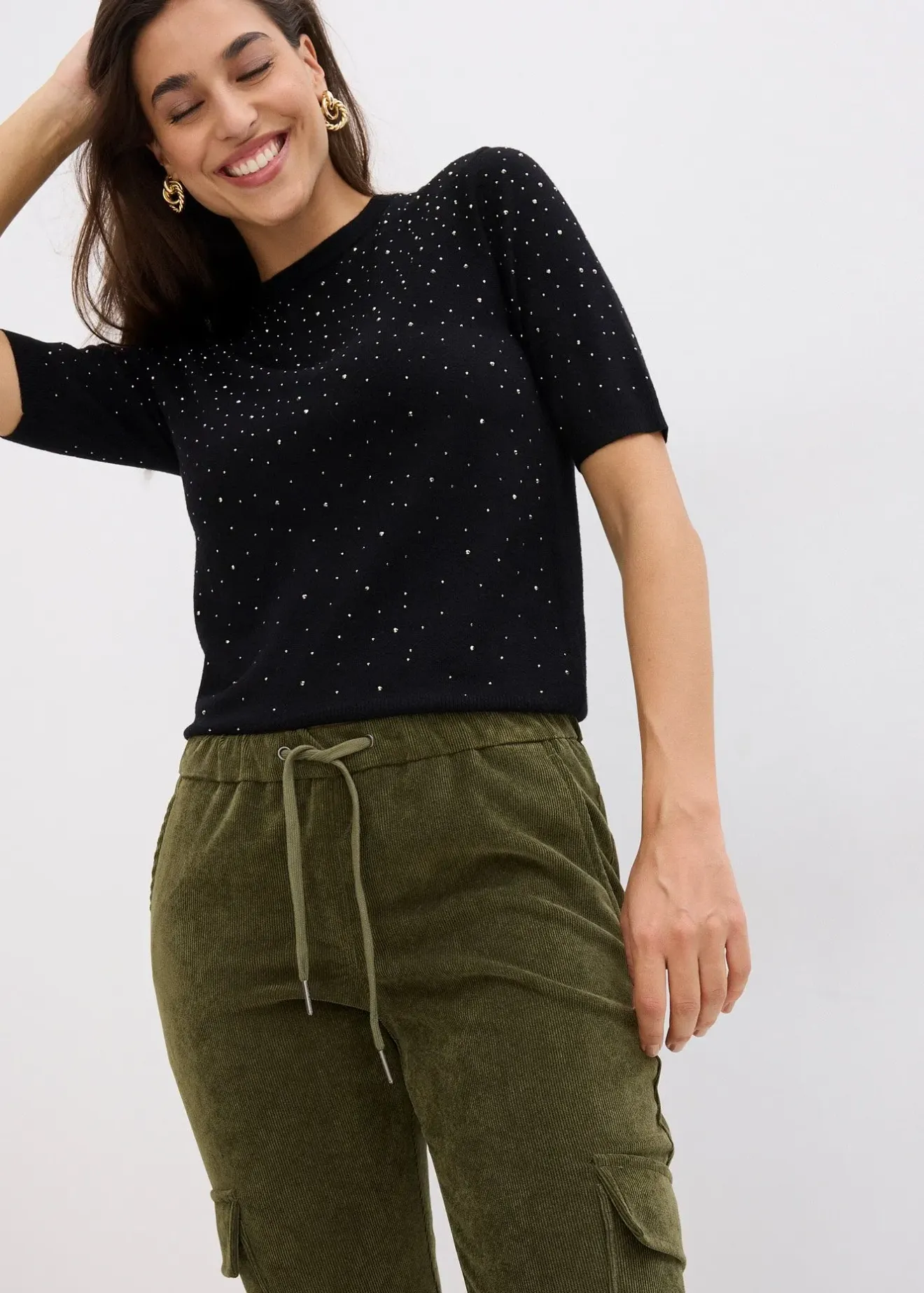 Femme bonprix Pantalons|Pantalon taille élastiquée en velours côtelé
