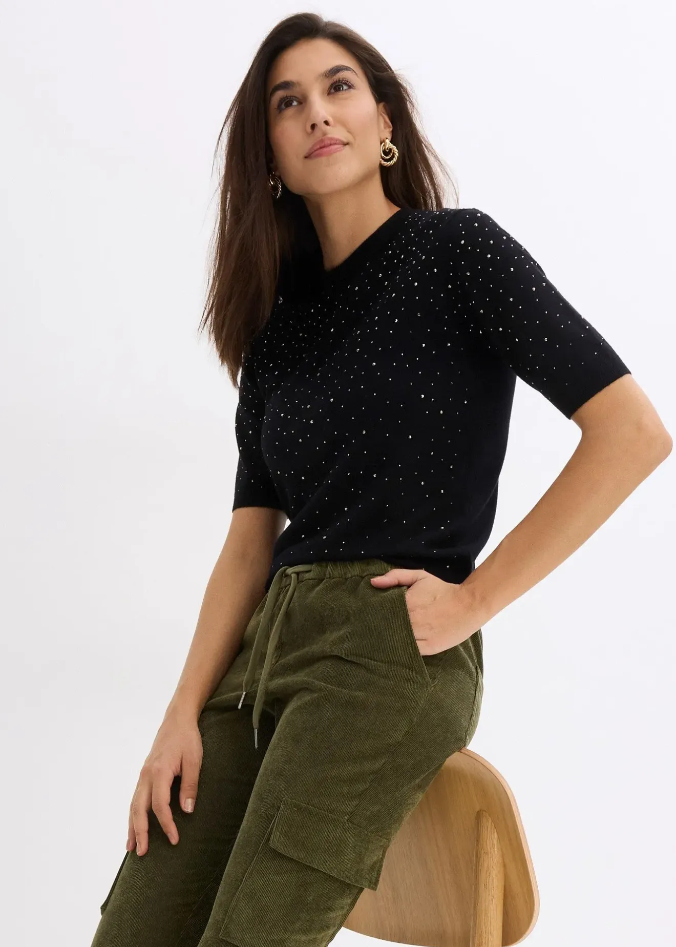 Femme bonprix Pantalons|Pantalon taille élastiquée en velours côtelé