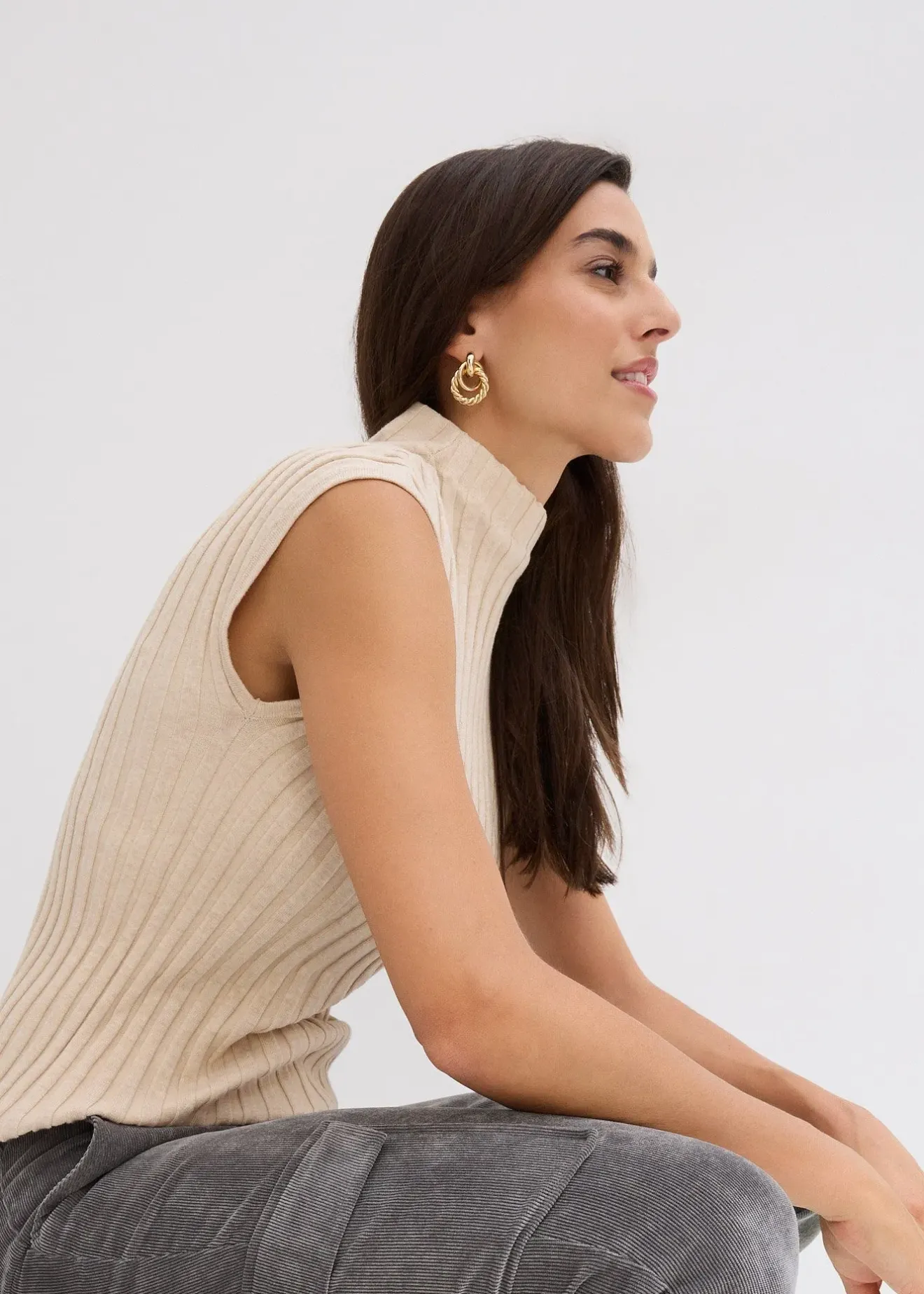 Femme bonprix Pantalons|Pantalon taille élastiquée en velours côtelé