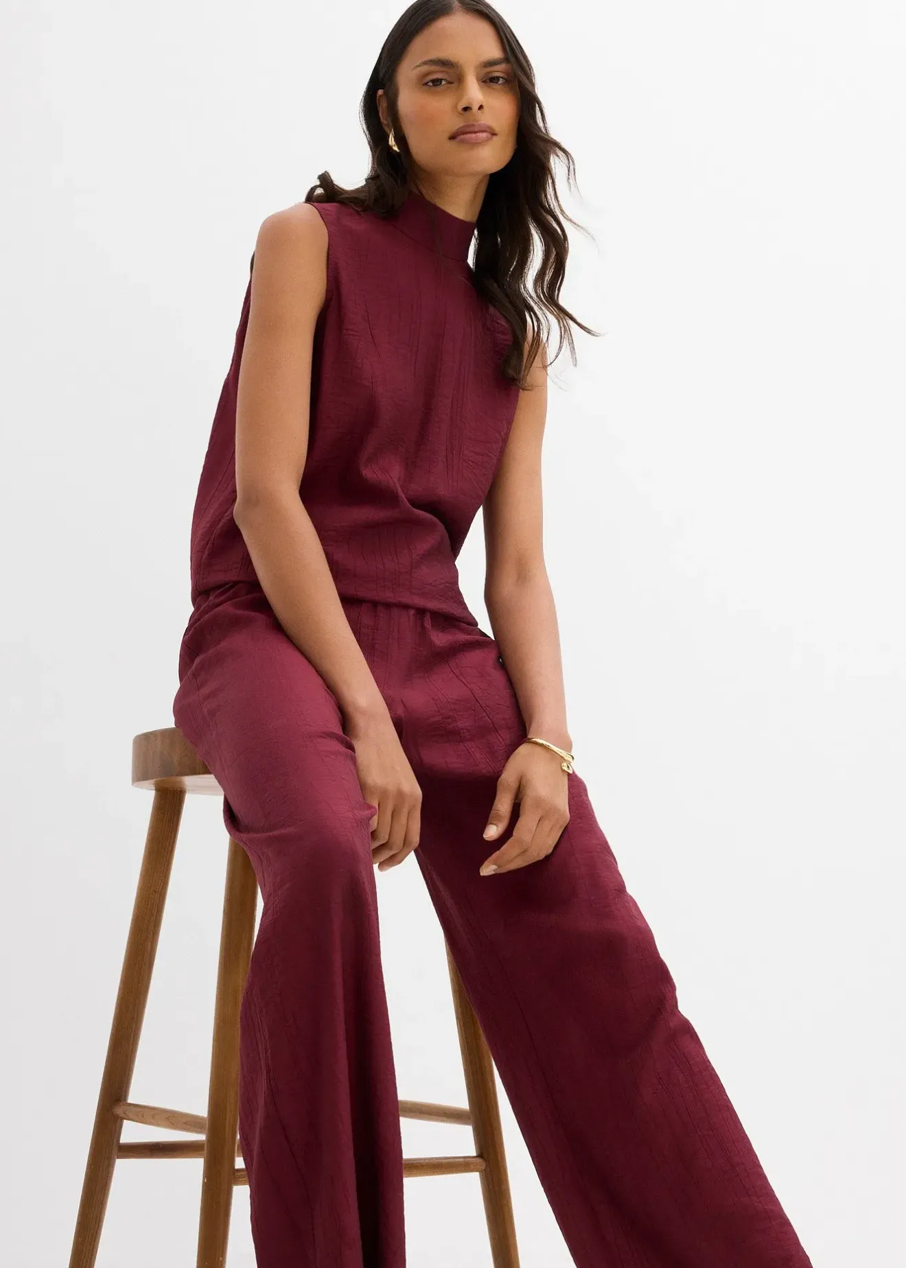 bonprix Pantalon texturé en viscose mélangée|Femme Deux Pièces & Ensembles|Pantalons