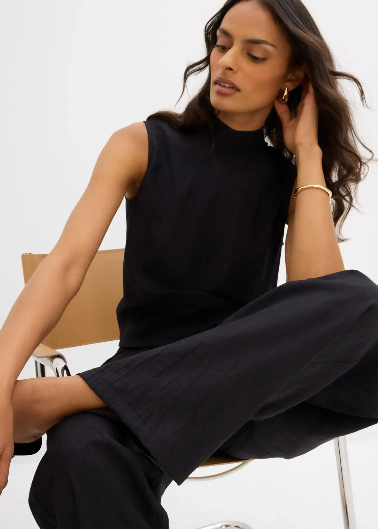 Femme bonprix Deux Pièces & Ensembles|Pantalons|Pantalon texturé en viscose mélangée