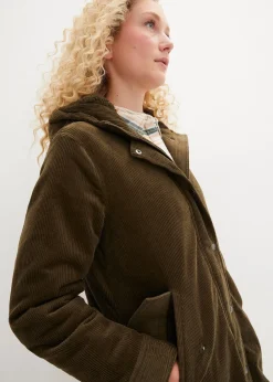 Femme bonprix Vestes & Manteaux|Parka chaude en velours côtelé avec capuche doublée polaire, coupe trapèze