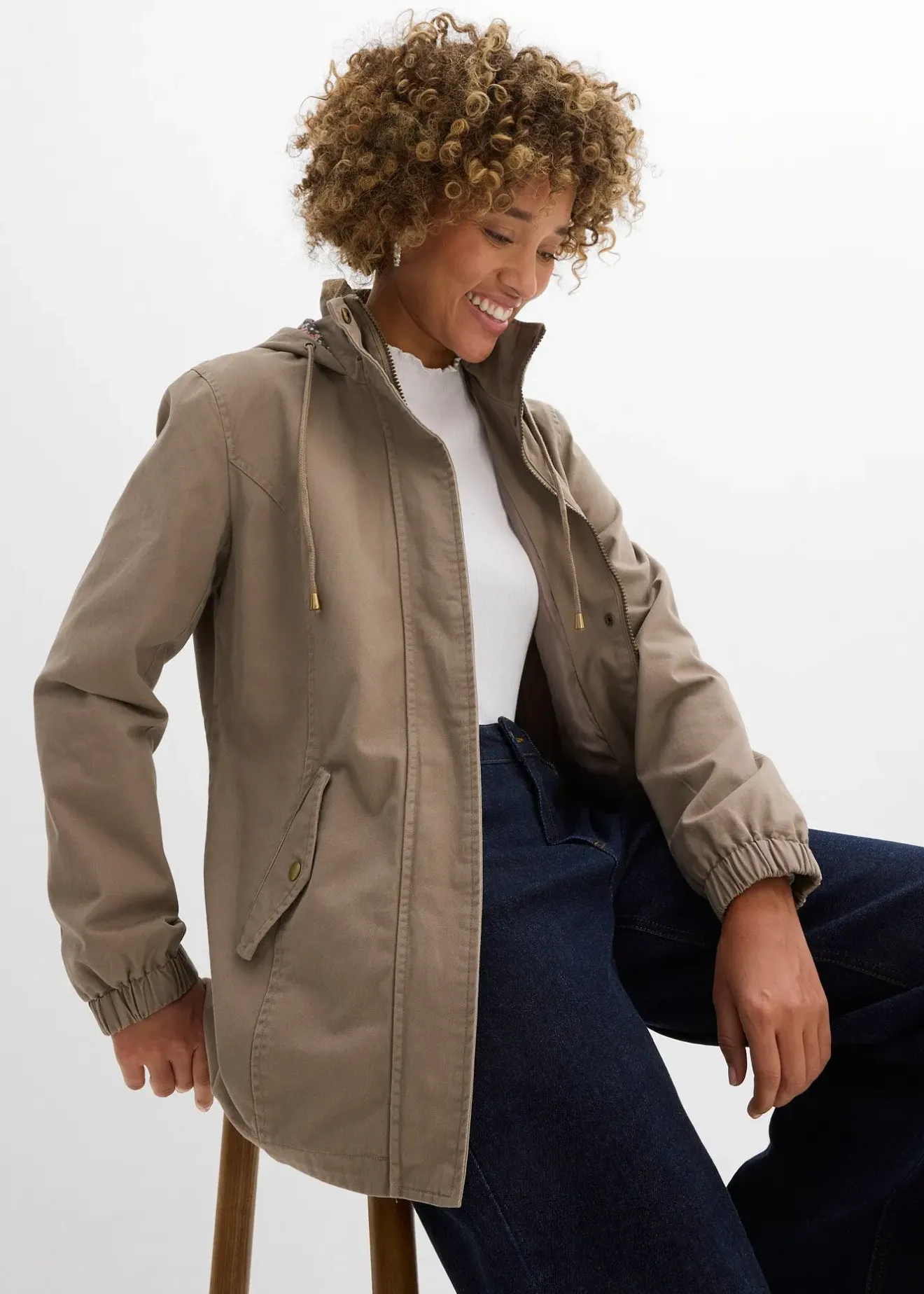 Femme bonprix Vestes & Manteaux|Parka de mi-saison en coton avec capuche imprimée