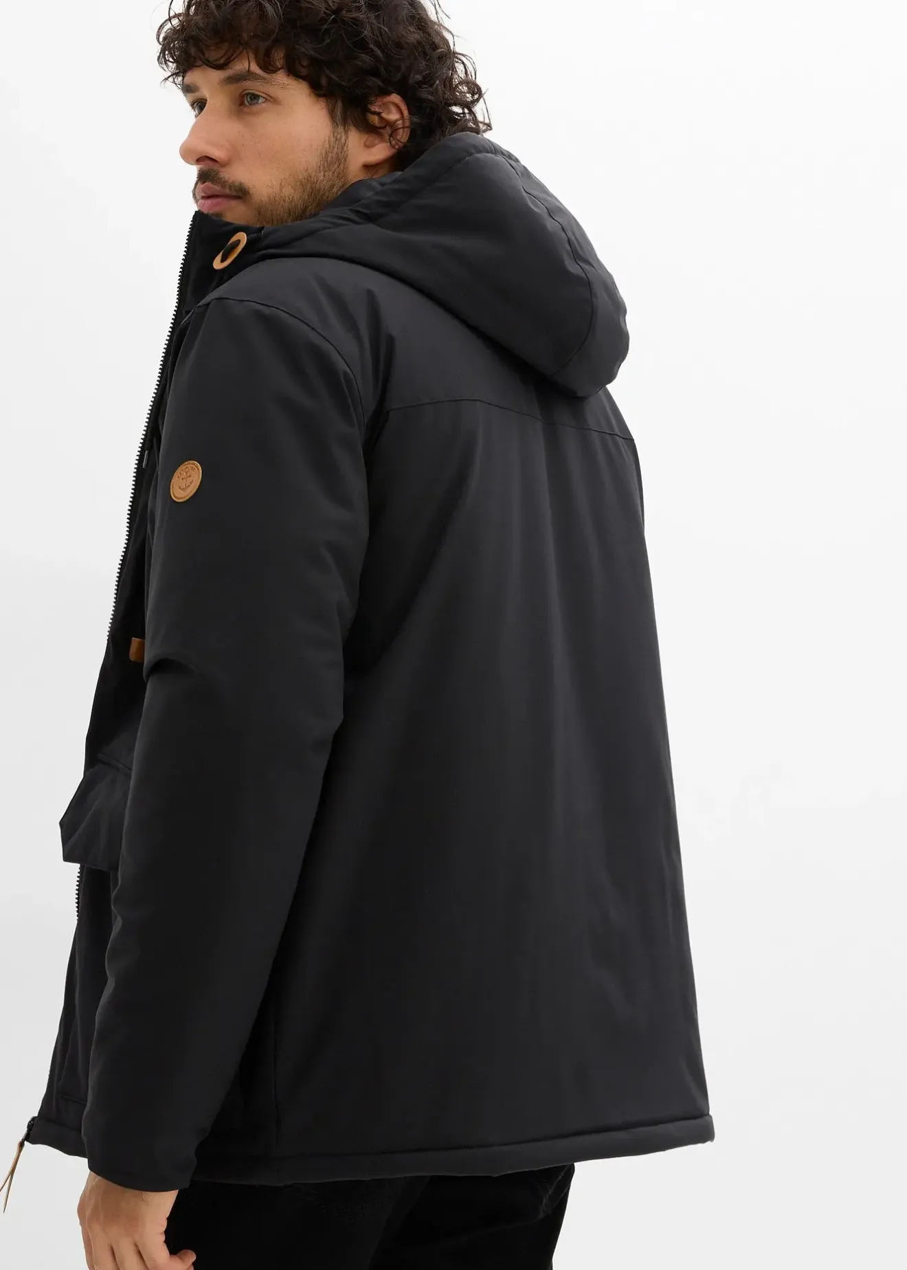 Homme bonprix Vestes|Parka d’hiver à capuche et détails enduits