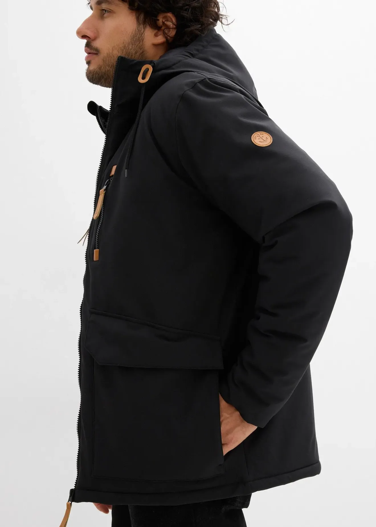 Homme bonprix Vestes|Parka d’hiver à capuche et détails enduits