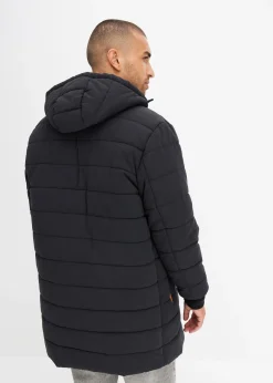 Homme bonprix Vestes|Parka matelassée et rembourrée à capuche et détails enduits