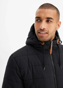 Homme bonprix Vestes|Parka matelassée et rembourrée à capuche et détails enduits