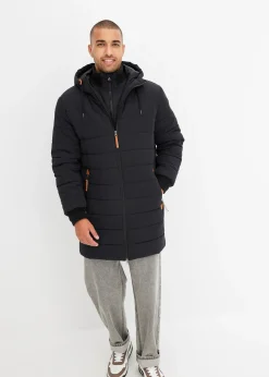 Homme bonprix Vestes|Parka matelassée et rembourrée à capuche et détails enduits