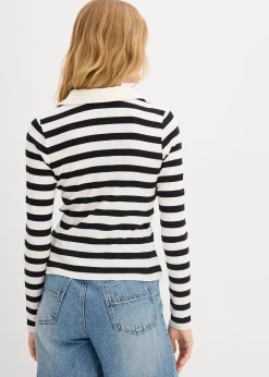 Femme bonprix T-Shirts & Tops|Polo côtelé à manches longues