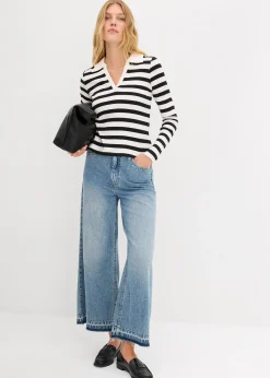 Femme bonprix T-Shirts & Tops|Polo côtelé à manches longues