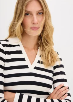 Femme bonprix T-Shirts & Tops|Polo côtelé à manches longues