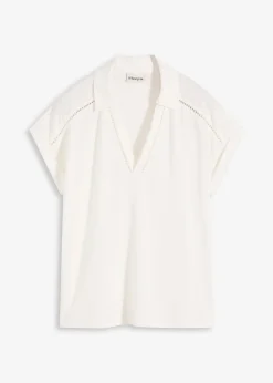 Femme bonprix T-Shirts & Tops|Polo en maille piquée de viscose avec empiècement en dentelle