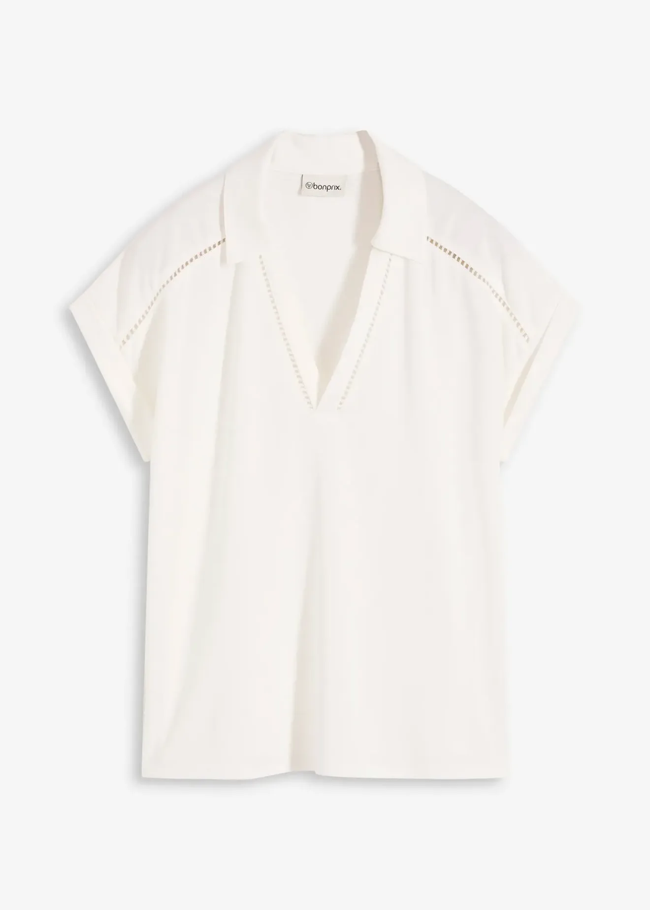 Femme bonprix T-Shirts & Tops|Polo en maille piquée de viscose avec empiècement en dentelle