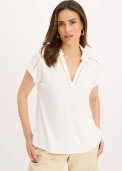Femme bonprix T-Shirts & Tops|Polo en maille piquée de viscose avec empiècement en dentelle