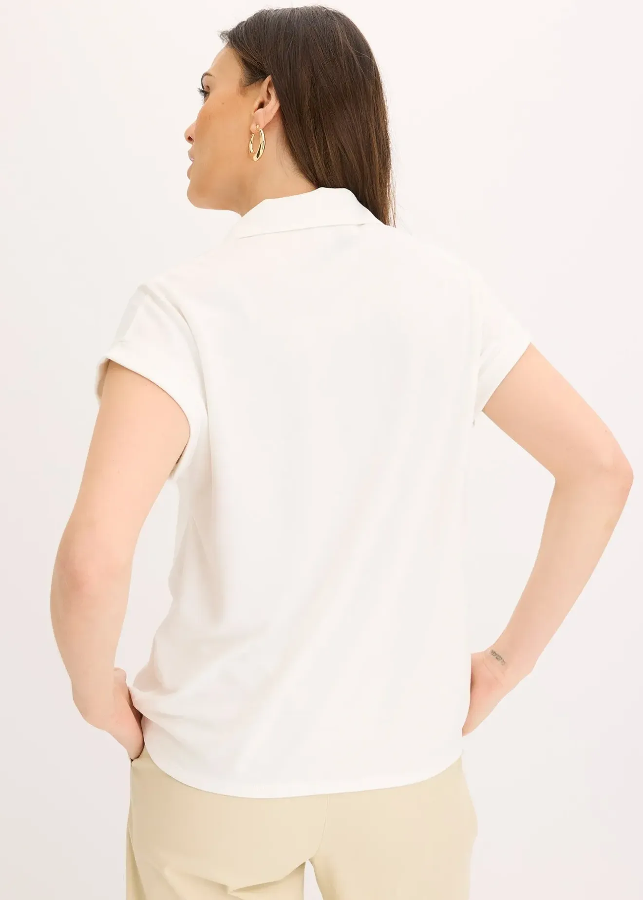 Femme bonprix T-Shirts & Tops|Polo en maille piquée de viscose avec empiècement en dentelle