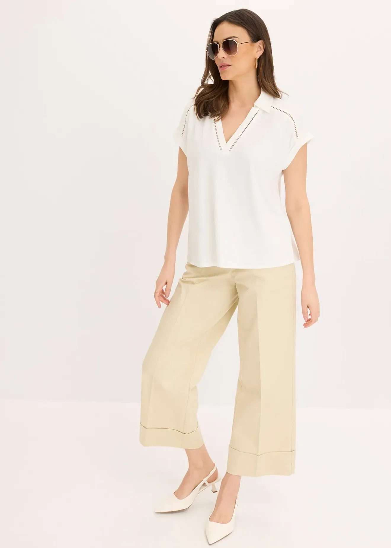 Femme bonprix T-Shirts & Tops|Polo en maille piquée de viscose avec empiècement en dentelle