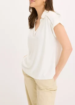 Femme bonprix T-Shirts & Tops|Polo en maille piquée de viscose avec empiècement en dentelle