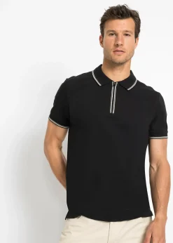 Homme bonprix T-Shirts & Polos|Polo zippé en maille piquée 100% coton