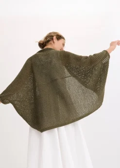 Femme bonprix Ponchos|Maille|Poncho à motif ajouré, avec lin