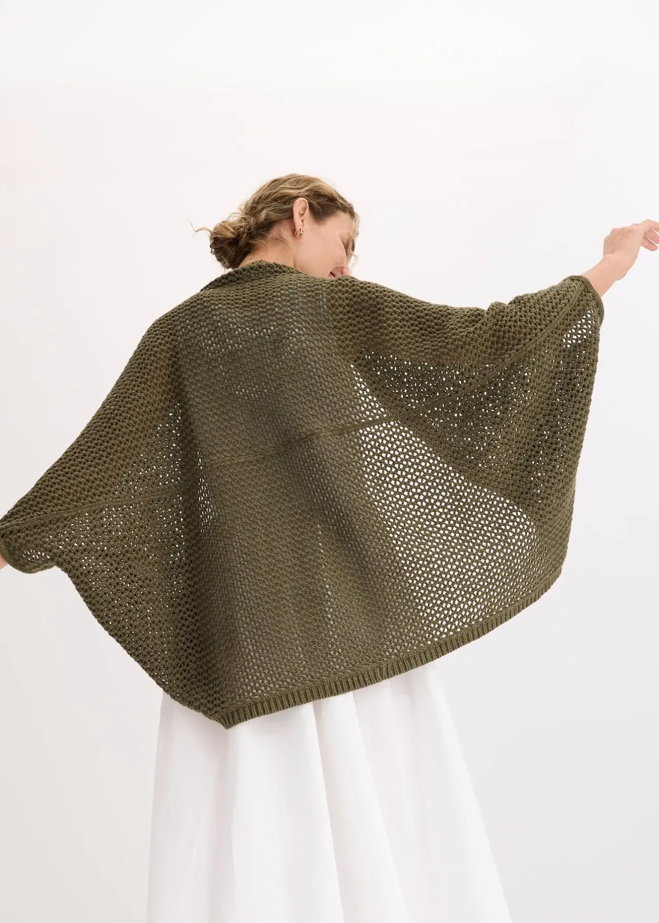 Femme bonprix Ponchos|Maille|Poncho à motif ajouré, avec lin