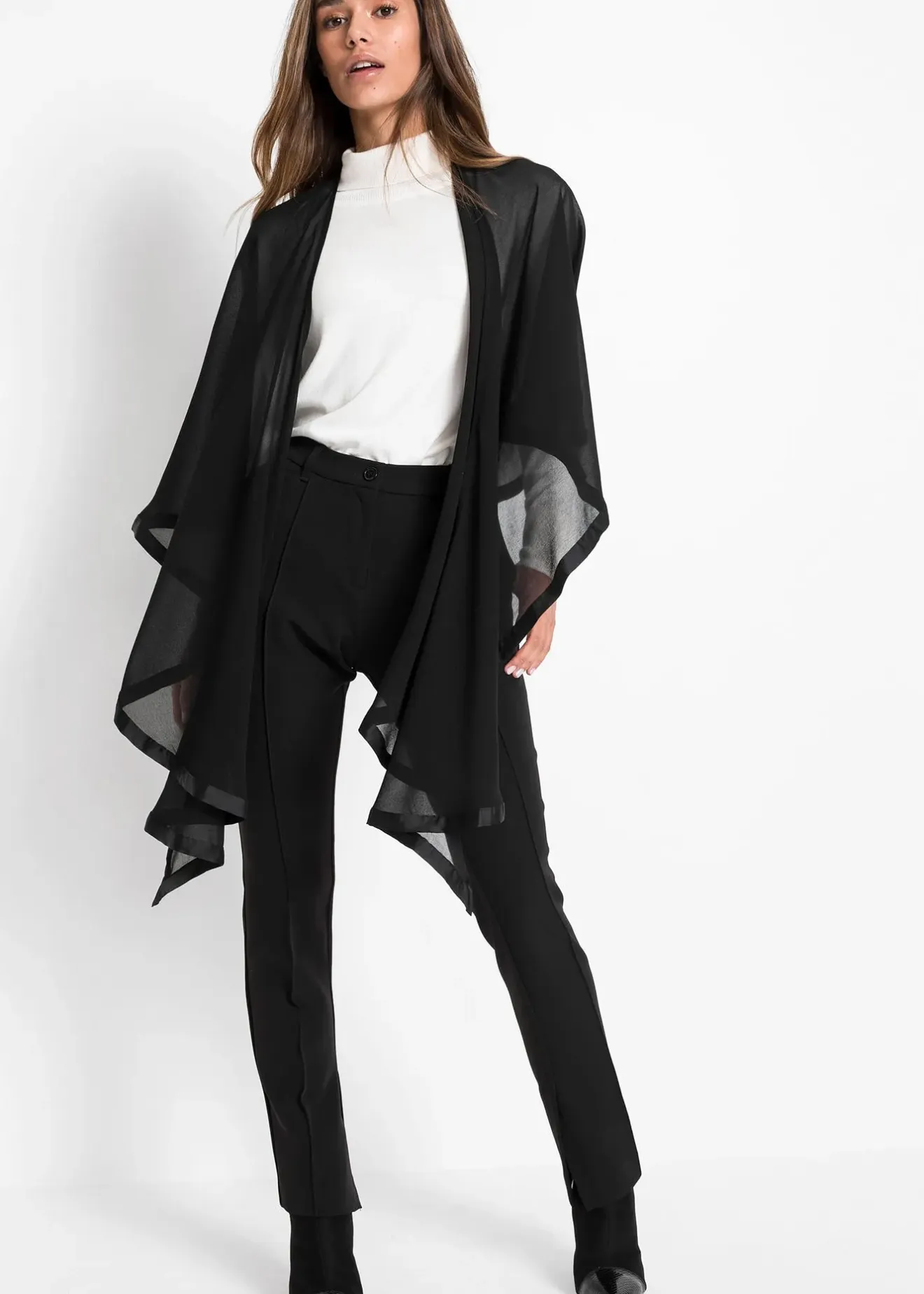 Femme bonprix Ponchos|Maille|Poncho-écharpe avec détail en satin